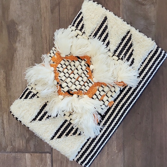 America & Beyond Handbags - America & Beyond Woven Black, Cream, & Orange Boho Clutch Crossbody Bag